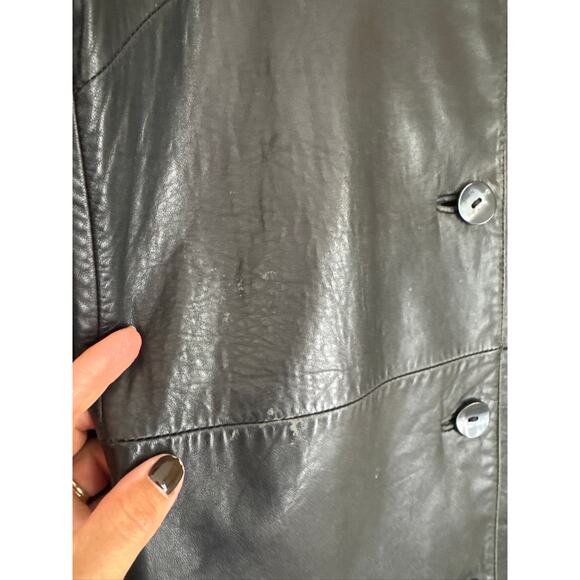 Nine West Vintage Leather Y2K Butter Soft Button-Up Jacket in Black - Size S - Picture 3 of 7